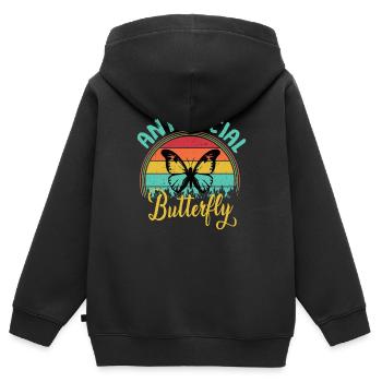Antisoziale Schmetterling Retro Vintage Sonnenuntergang Design - Kinder Premium Organic Zip Hoodie - Schwarz - Hinten - AI Model Kid Male (0cm)