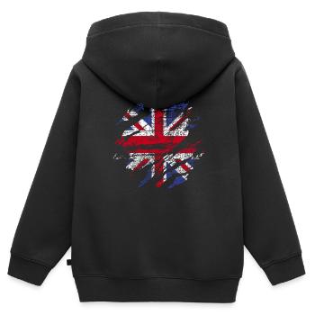 Großbritannien - Kinder Premium Organic Zip Hoodie - Schwarz - Hinten - AI Model Kid Male (0cm)