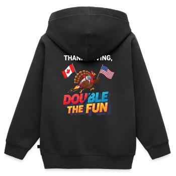 Double plaisir de Thanksgiving - Sweat Premium à capuche zippé enfant bio - noir - Dos - AI Model Kid Male (0cm)