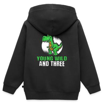 Young wild and three 3. Geburtstag Kleinkind Dino - Kinder Premium Organic Zip Hoodie - Schwarz - Hinten - AI Model Kid Male (0cm)