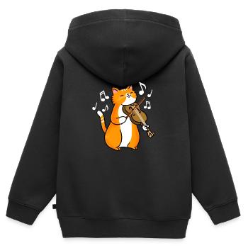 Katze mit Geige Katzenfreund - Kinder Premium Organic Zip Hoodie - Schwarz - Hinten - AI Model Kid Male (0cm)