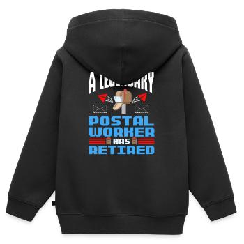 Postier Pension Post Retired Postal Worker - Sweat Premium à capuche zippé enfant bio - noir - Dos - AI Model Kid Male (0cm)
