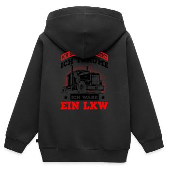 LKW - Kinder Premium Organic Zip Hoodie - Schwarz - Hinten - AI Model Kid Male (0cm)