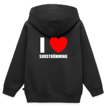 Surströmming Poisson Suède Hareng Poisson puant - Sweat Premium à capuche zippé enfant bio - noir - Dos - AI Model Kid Male (0cm)