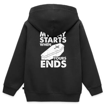 Funérailles croque-mort - Sweat Premium à capuche zippé enfant bio - noir - Dos - AI Model Kid Male (0cm)