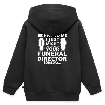 Funérailles croque-mort - Sweat Premium à capuche zippé enfant bio - noir - Dos - AI Model Kid Male (0cm)
