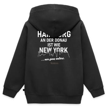 Hainburg an der Donau - Kinder Premium Organic Zip Hoodie - Schwarz - Hinten - AI Model Kid Male (0cm)