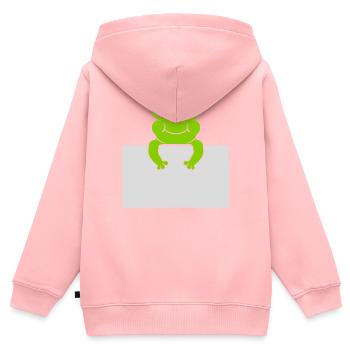 Texte présent Comic Frog - Sweat Premium à capuche zippé enfant bio - rose - Dos - AI Model Kid Female (0cm)