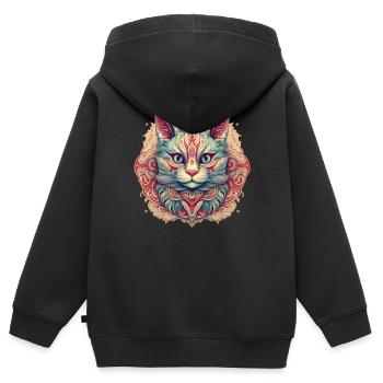 Chat mandala - Sweat Premium à capuche zippé enfant bio - noir - Dos - AI Model Kid Male (0cm)