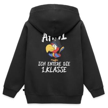 Papagei Schulanfänger - Kinder Premium Organic Zip Hoodie - Schwarz - Hinten - AI Model Kid Male (0cm)