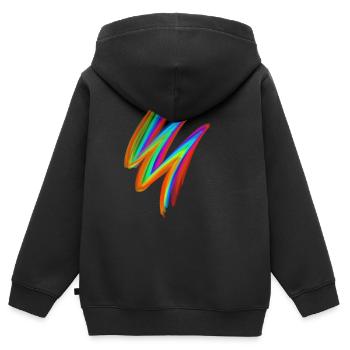 Coup de pinceau arc-en-ciel néon – Streetwear de festival - Sweat Premium à capuche zippé enfant bio - noir - Dos - AI Model Kid Male (0cm)