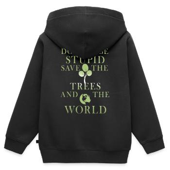 Rette die Baeume und die Welt - Kinder Premium Organic Zip Hoodie - Schwarz - Hinten - AI Model Kid Male (0cm)