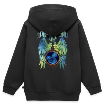 Sternzeichen Wassermann - Kinder Premium Organic Zip Hoodie - Schwarz - Hinten - AI Model Kid Male (0cm)