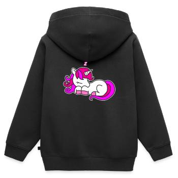 Jolie idée de cadeau pour enfants Licorne qui dort - Sweat Premium à capuche zippé enfant bio - noir - Dos - AI Model Kid Male (0cm)