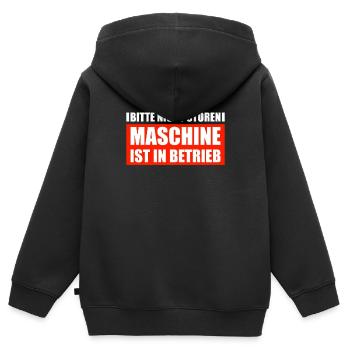 Maschine in Betrieb Lustige Sprüche - Kinder Premium Organic Zip Hoodie - Schwarz - Hinten - AI Model Kid Male (0cm)