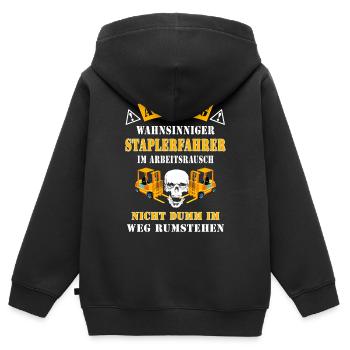 Achtung wahnsinniger Staplerfahrer Geschenkidee - Kinder Premium Organic Zip Hoodie - Schwarz - Hinten - AI Model Kid Male (0cm)