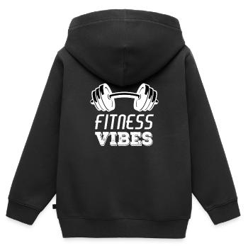 Fitness Vibes Workout Sport Training - Sweat Premium à capuche zippé enfant bio - noir - Dos - AI Model Kid Male (0cm)