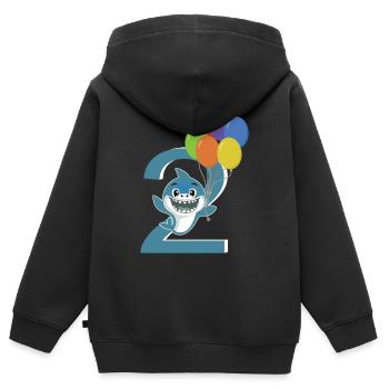 2e anniversaire requin 2 ans cadeau costume - Sweat Premium à capuche zippé enfant bio - noir - Dos - AI Model Kid Male (0cm)