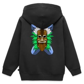TIKI Maske - Kinder Premium Organic Zip Hoodie - Schwarz - Hinten - AI Model Kid Male (0cm)