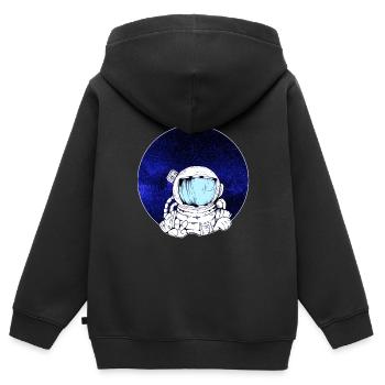 Cadeau enfant astronaute dans l'espace - Sweat Premium à capuche zippé enfant bio - noir - Dos - AI Model Kid Male (0cm)