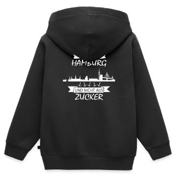Ich bin aus Hamburg und nicht aus Zucker Hamburger - Kinder Premium Organic Zip Hoodie - Schwarz - Hinten - AI Model Kid Male (0cm)