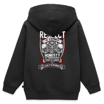 Respekt, Ehrlichkeit, Vertrauen und Loyalität - Kinder Premium Organic Zip Hoodie - Schwarz - Hinten - AI Model Kid Male (0cm)