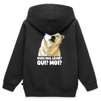 Ours mal léché (texte blanc) - Sweat Premium à capuche zippé enfant bio - noir - Dos - AI Model Kid Male (0cm)