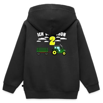 Enfants 2e tracteur d'anniversaire avec remorque - Sweat Premium à capuche zippé enfant bio - noir - Dos - AI Model Kid Male (0cm)
