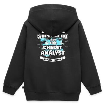 Analyste de crédit Gift Superhero Analyste de crédit - Sweat Premium à capuche zippé enfant bio - noir - Dos - AI Model Kid Male (0cm)