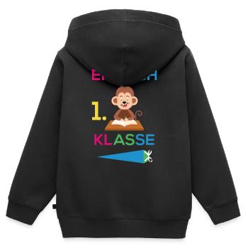 Einschulung 1. Klasse Affe Schule - Kinder Premium Organic Zip Hoodie - Schwarz - Hinten - AI Model Kid Male (0cm)