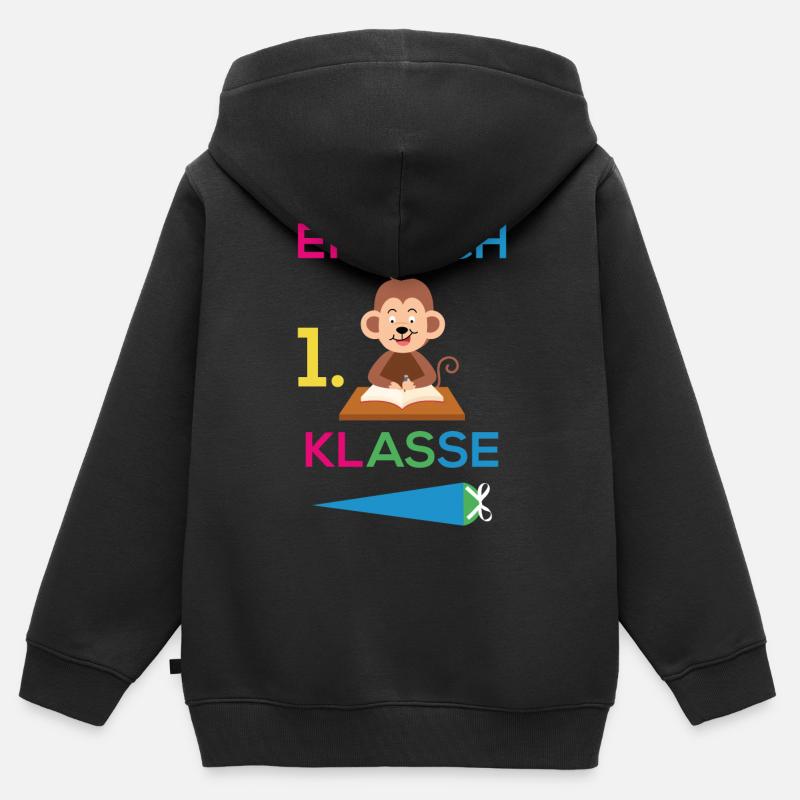 Einschulung 1. Klasse Affe Schule - Kinder Premium Organic Zip Hoodie - Schwarz