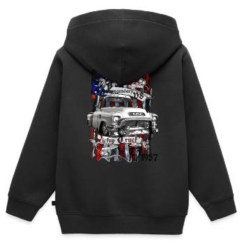 Legendary V8 Pickup Truck CJ 1957 - Kinder Premium Organic Zip Hoodie - Schwarz - Hinten - AI Model Kid Male (0cm)