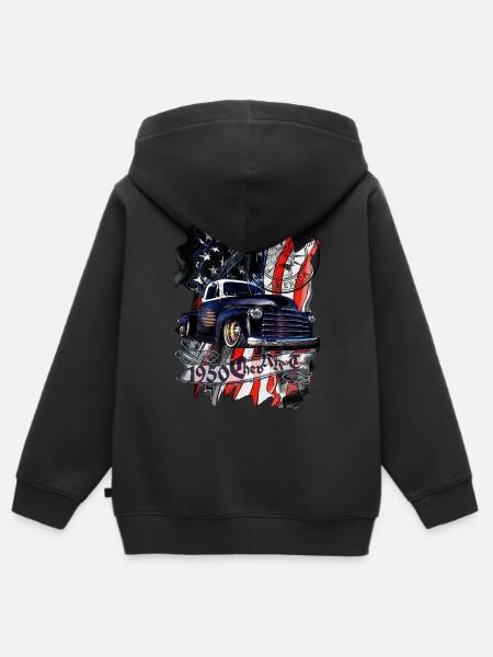 1950 Chev V8 Vintage Pickup Truck Blau Schwarz - Hoodie Premium med dragkedja barn ekologisk - svart