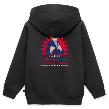 Joe Biden, vous connaissez la démence - Sweat Premium à capuche zippé enfant bio - noir - Dos - AI Model Kid Male (0cm)