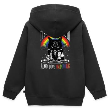 LGBT Goth Rainbows Black Cat Pentagram Pentacle - Kids Premium Organic Zip-up Hoodie - black - Back - AI Model Kid Male (0cm)