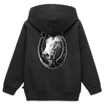 Pferd schaut durch ein Hufeisen - Kinder Premium Organic Zip Hoodie - Schwarz - Hinten - AI Model Kid Male (0cm)