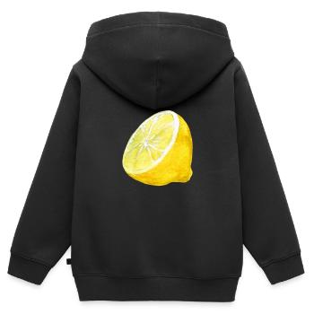 Zitrone | Bestseller | - Kinder Premium Organic Zip Hoodie - Schwarz - Hinten - AI Model Kid Male (0cm)