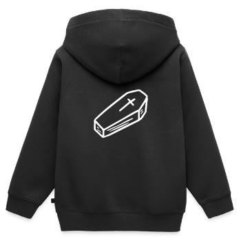 Sarg | Bestseller | - Kinder Premium Organic Zip Hoodie - Schwarz - Hinten - AI Model Kid Male (0cm)