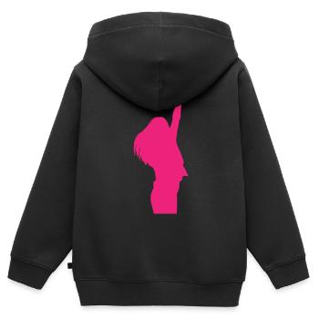 Femme fille victoire pose - Sweat Premium à capuche zippé enfant bio - noir - Dos - AI Model Kid Male (0cm)