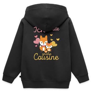 Cousine Ich werde große Cousine - Kinder Premium Organic Zip Hoodie - Schwarz - Hinten - AI Model Kid Male (0cm)