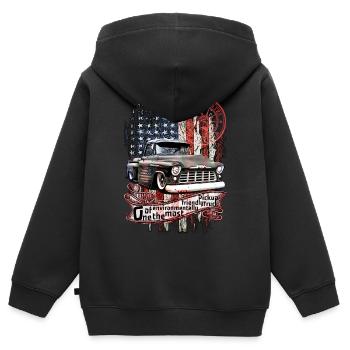 Umweltfreundlich amerikanischer V8 Vintage Pickup - Kinder Premium Organic Zip Hoodie - Schwarz - Hinten - AI Model Kid Male (0cm)
