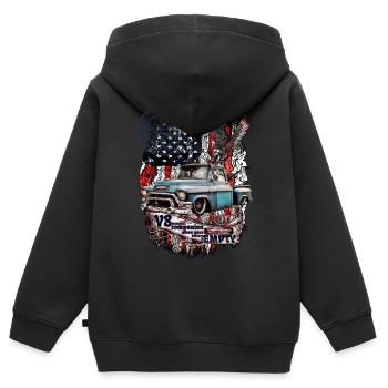 Legendärer V8 LKW auf Amerikanischer Flagge Adler - Kinder Premium Organic Zip Hoodie - Schwarz - Hinten - AI Model Kid Male (0cm)