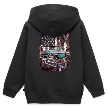 V8 Motor in treuem LKW Begleiter mit coolem Spruch - Kinder Premium Organic Zip Hoodie - Schwarz - Hinten - AI Model Kid Male (0cm)