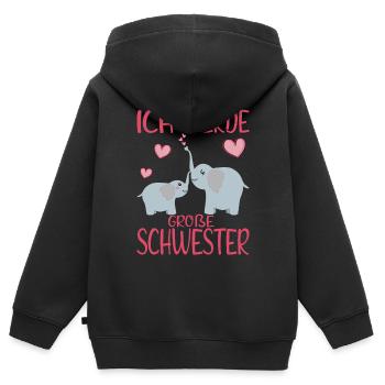 Große Schwester Ich werde Ankündigung Baby Elefant - Kinder Premium Organic Zip Hoodie - Schwarz - Hinten - AI Model Kid Male (0cm)