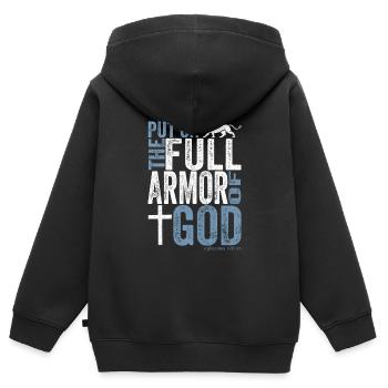 Chemise Jésus-Christ Armure Ephésiens 6, 10 - Sweat Premium à capuche zippé enfant bio - noir - Dos - AI Model Kid Male (0cm)