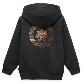 DDR - Blutgruppe 1:50 - Vintage Kupfer Edition - Kinder Premium Organic Zip Hoodie - Schwarz - Hinten - AI Model Kid Male (0cm)