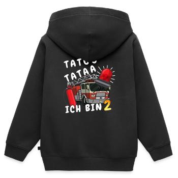 Tatü Tata Ich bin 2 Feuerwehr - Kinder Premium Organic Zip Hoodie - Schwarz - Hinten - AI Model Kid Male (0cm)