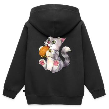 Niedliche essende Katze mit Burger Geschenkidee - Kinder Premium Organic Zip Hoodie - Schwarz - Hinten - AI Model Kid Male (0cm)