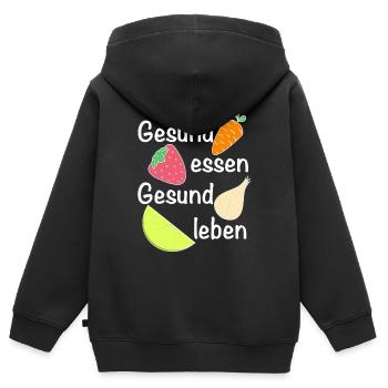 Gesund essen, gesund leben | Ernährung - Kinder Premium Organic Zip Hoodie - Schwarz - Hinten - AI Model Kid Male (0cm)