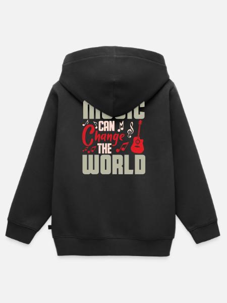 Music changes the world Design - Kids Premium Organic Zip-up Hoodie - black